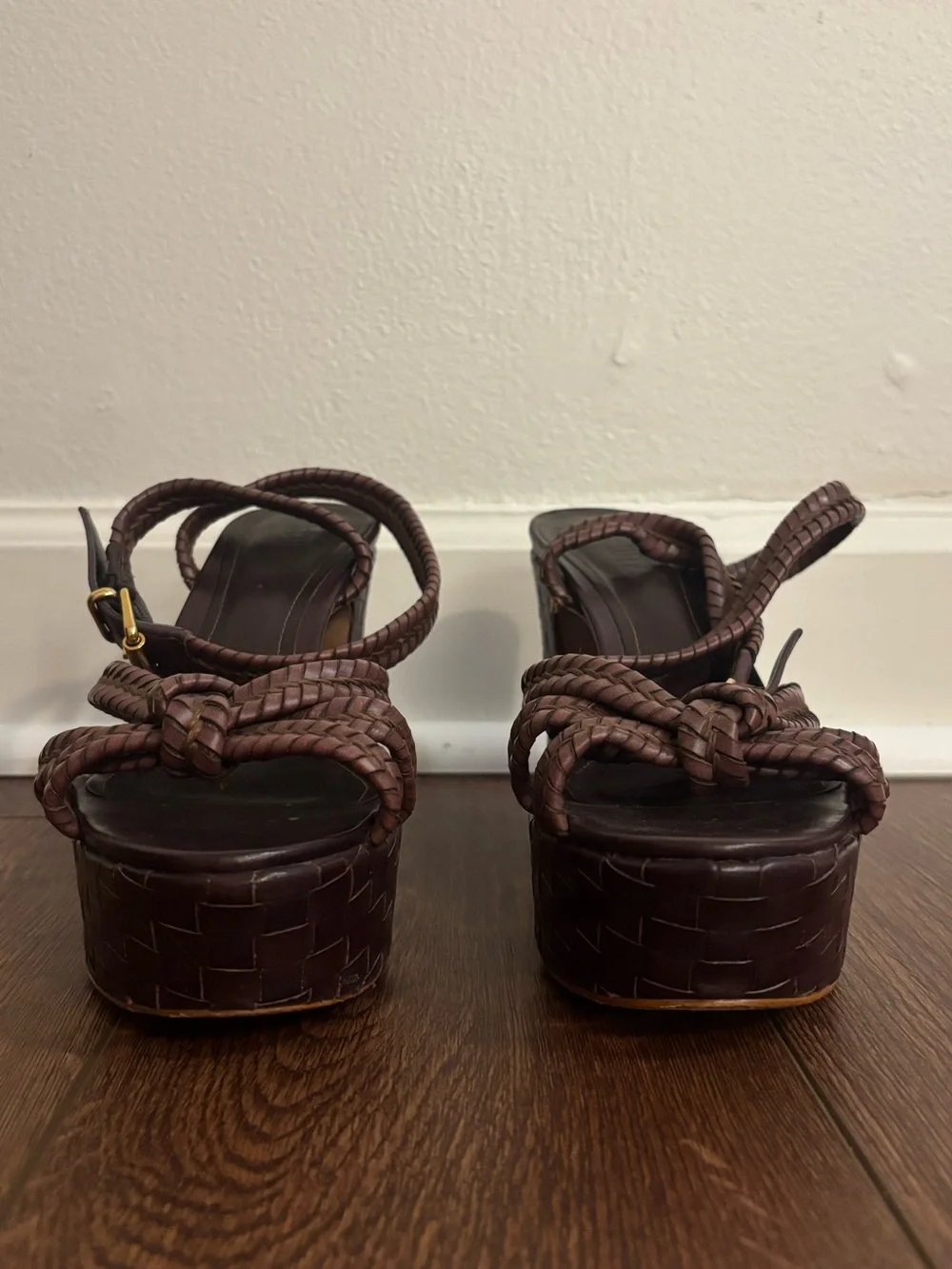 SCHUTZ Kareena Woven Brown Braided Platform Sandals